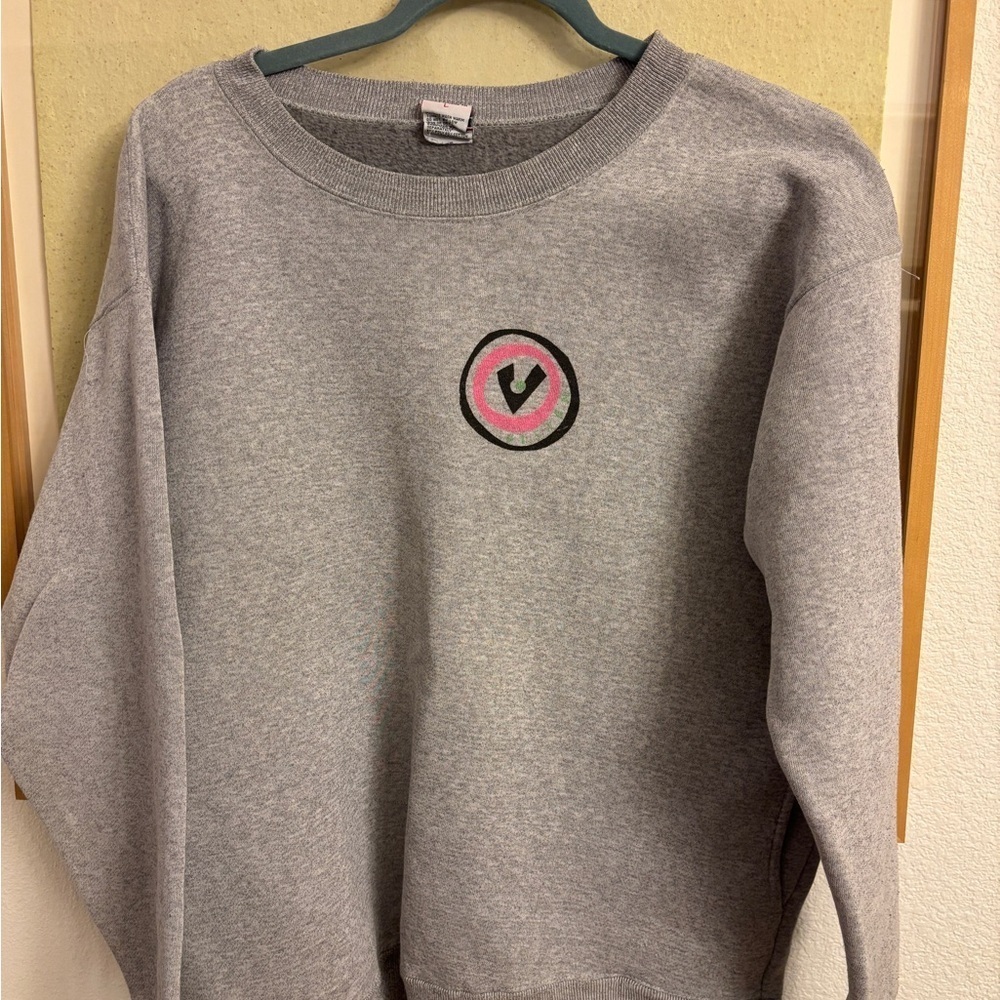 Vision y2k street wear heavy Gray Crewneck Sweatshirt with pockets vintage large